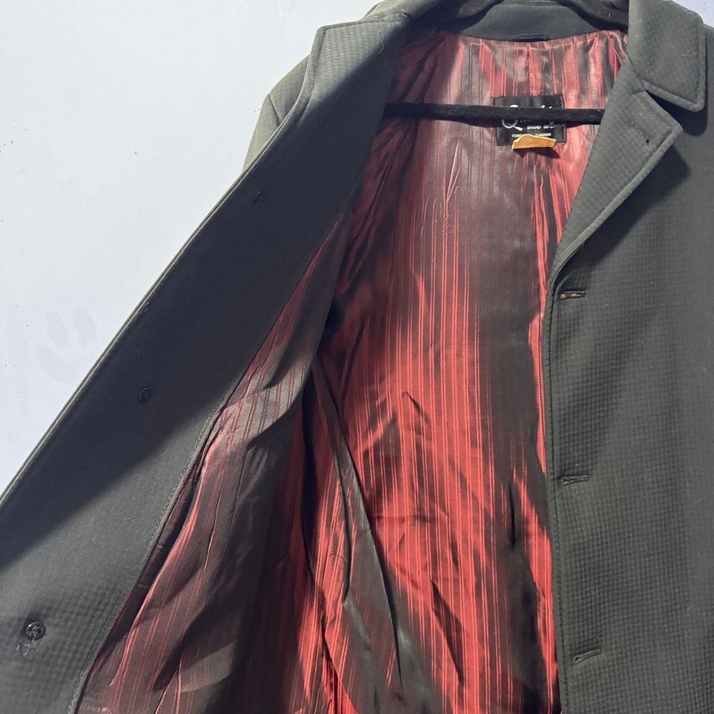 Vintage Quality Brand Outerwear Black Car Coat‎ Red Striped Lining Mens Size 38